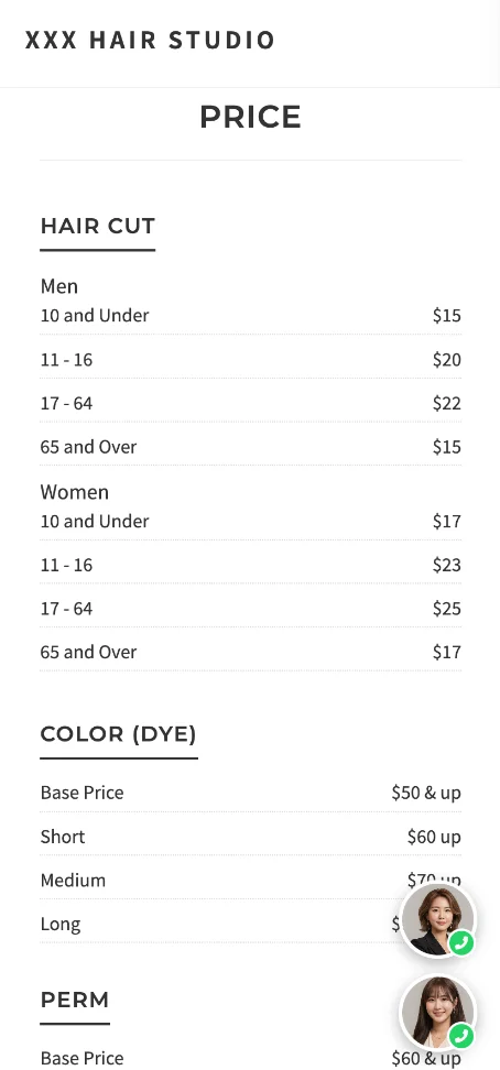 Hair Salon Pricing